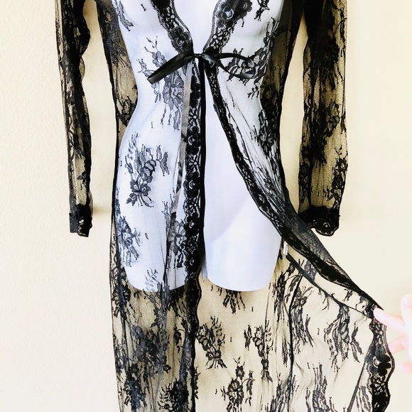 Sexy Black Floral Lace Robe/Beach Coverup_S - Picture 5 of 10